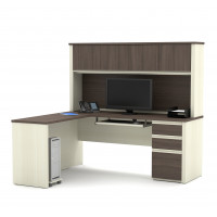 Bestar 99872-52 Prestige Plus L-shaped Workstation Including One Pedestal in White Chocolate & Antigua