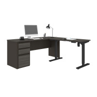 Bestar 99885-000047 Prestige + Height Adjustable L-Desk in Bark Gray & Slate