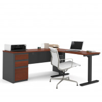 Bestar 99885-39 Prestige + L-Desk Including Electric Height Adjustable Table in Bordeaux & Graphite