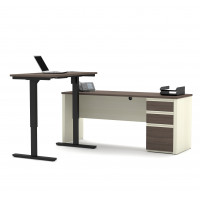 Bestar 99885-52 Prestige Plus L-Desk Including Electric Height Adjustable Table in White Chocolate & Antigua