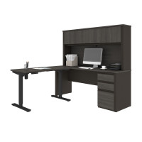 Bestar 99886-000047 Prestige + Height Adjustable L-Desk with Hutch in Bark Gray & Slate