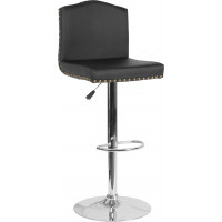 Flash Furniture DS-8111-BLK-GG Bellagio Contemporary Adjustable Height Barstool with Accent Nail Trim in Black Leather 