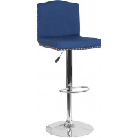 Flash Furniture DS-8111-BLU-F-GG Bellagio Contemporary Adjustable Height Barstool with Accent Nail Trim in Blue Fabric 