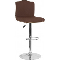 Flash Furniture DS-8111-BRN-F-GG Bellagio Contemporary Adjustable Height Barstool with Accent Nail Trim in Brown Fabric 