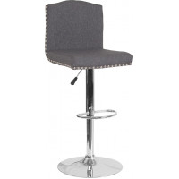 Flash Furniture DS-8111-DGY-F-GG Bellagio Contemporary Adjustable Height Barstool with Accent Nail Trim in Dark Gray Fabric 