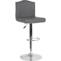 Flash Furniture DS-8111-GRY-GG Bellagio Contemporary Adjustable Height Barstool with Accent Nail Trim in Gray Leather 