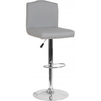 Flash Furniture DS-8111-LTG-F-GG Bellagio Contemporary Adjustable Height Barstool with Accent Nail Trim in Light Gray Fabric 