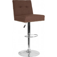 Flash Furniture DS-8411-BRN-F-GG Ravello Contemporary Adjustable Height Barstool with Accent Nail Trim in Brown Fabric 