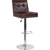 Flash Furniture DS-8411-BRN-GG Ravello Contemporary Adjustable Height Barstool with Accent Nail Trim in Brown Leather 