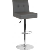 Flash Furniture DS-8411-GRY-GG Ravello Contemporary Adjustable Height Barstool with Accent Nail Trim in Gray Leather 