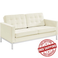 Modway EEI-2780-WHI Loft Leather Loveseat Cream White