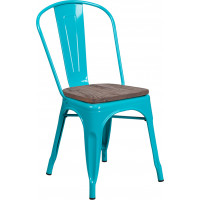 Flash Furniture ET-3534-CB-WD-GG Crystal Teal-Blue Metal Stackable Chair with Wood Seat 