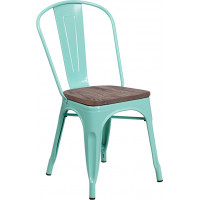 Flash Furniture ET-3534-MINT-WD-GG Mint Green Metal Stackable Chair with Wood Seat 