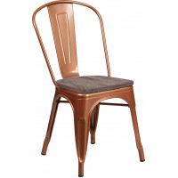 Flash Furniture ET-3534-POC-WD-GG Copper Metal Stackable Chair with Wood Seat 