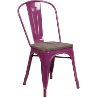 Flash Furniture ET-3534-PUR-WD-GG Purple Metal Stackable Chair with Wood Seat 