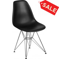 Flash Furniture FH-130-CPP1-BK-GG Elon Series Black Plastic Chair with Chrome Base 