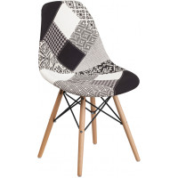 Flash Furniture FH-130-DCV1-PK4-GG Elon Series Turin Patchwork Fabric Chair with Wood Base 
