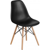 Flash Furniture FH-130-DPP-BK-GG Elon Series Black Plastic Chair with Wood Base 
