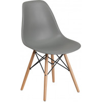 Flash Furniture FH-130-DPP-GY-GG Elon Series Moss Gray Plastic Chair with Wood Base 