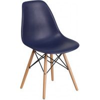 Flash Furniture FH-130-DPP-NY-GG Elon Series Navy Plastic Chair with Wood Base 