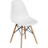 Flash Furniture FH-130-DPP-WH-GG Elon Series White Plastic Chair with Wood Base 