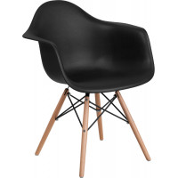 Flash Furniture FH-132-DPP-BK-GG Alonza Series Black Plastic Chair with Wood Base 