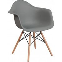 Flash Furniture FH-132-DPP-GY-GG Alonza Series Moss Gray Plastic Chair with Wood Base 