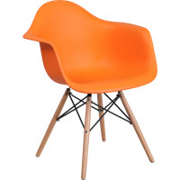 Flash Furniture FH-132-DPP-OR-GG Alonza Series Orange Plastic Chair with Wood Base 
