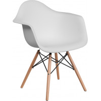 Flash Furniture FH-132-DPP-WH-GG Alonza Series White Plastic Chair with Wood Base 
