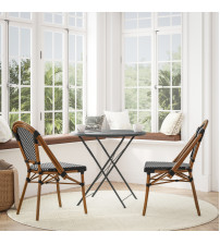 Flash Furniture 2-SDA-AD642001-BKWH-NAT-GG Bordeaux Set of 2 Indoor/Outdoor Commercial French Bistro Stacking Chairs, Black/White PE Rattan Back and Seat, Bamboo Print Aluminum Frame in Natural