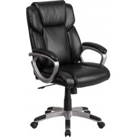 Flash Furniture GO-2236M-BK-GG Mid-Back Black Leather Executive Swivel Chair with Padded Arms 