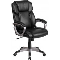 Flash Furniture GO-2236M-BK-GG Mid-Back Black Leather Executive Swivel Chair with Padded Arms 