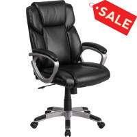 Flash Furniture GO-2236M-BK-GG Mid-Back Black Leather Executive Swivel Chair with Padded Arms 