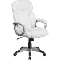 Flash Furniture GO-2236M-WH-GG Mid-Back White Leather Executive Swivel Chair with Padded Arms 