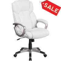 Flash Furniture GO-2236M-WH-GG Mid-Back White Leather Executive Swivel Chair with Padded Arms 