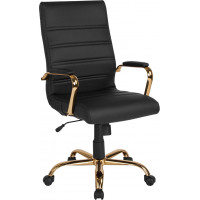 Flash Furniture GO-2286H-BK-GLD-GG High Back Black Leather Executive Swivel Chair with Gold Frame and Arms 