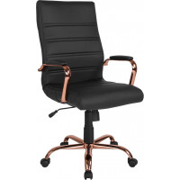 Flash Furniture GO-2286H-BK-RSGLD-GG High Back Black Leather Executive Swivel Chair with Rose Gold Frame and Arms 
