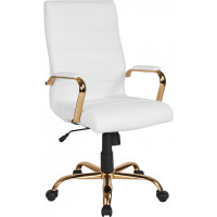 Flash Furniture GO-2286H-WH-GLD-GG High Back White Leather Executive Swivel Chair with Gold Frame and Arms 
