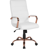 Flash Furniture GO-2286H-WH-RSGLD-GG High Back White Leather Executive Swivel Chair with Rose Gold Frame and Arms 