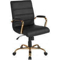 Flash Furniture GO-2286M-BK-GLD-GG Mid-Back Black Leather Executive Swivel Chair with Gold Frame and Arms 