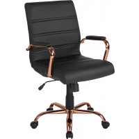 Flash Furniture GO-2286M-BK-RSGLD-GG Mid-Back Black Leather Executive Swivel Chair with Rose Gold Frame and Arms 