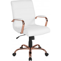 Flash Furniture GO-2286M-WH-RSGLD-GG Mid-Back White Leather Executive Swivel Chair with Rose Gold Frame and Arms 