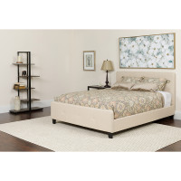Flash Furniture HG-BM-17-GG Tribeca Twin Size Tufted Upholstered Platform Bed in Beige Fabric with Pocket Spring Mattress 