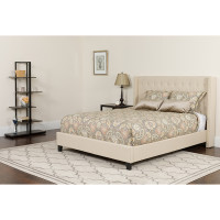 Flash Furniture HG-BM-33-GG Riverdale Twin Size Tufted Upholstered Platform Bed in Beige Fabric with Pocket Spring Mattress 