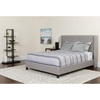 Flash Furniture HG-BM-42-GG Riverdale Full Size Tufted Upholstered Platform Bed in Light Gray Fabric with Pocket Spring Mattress 