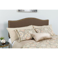 Flash Furniture HG-HB1707-Q-DBR-GG Lexington Upholstered Queen Size Headboard with Accent Nail Trim in Dark Brown Fabric 