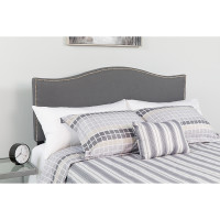 Flash Furniture HG-HB1707-Q-DG-GG Lexington Upholstered Queen Size Headboard with Accent Nail Trim in Dark Gray Fabric 