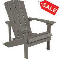 Flash Furniture JJ-C14501-LTG-GG Charlestown All-Weather Adirondack Chair in Light Gray Faux Wood 