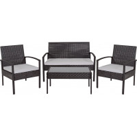 Flash Furniture JJ-S312-GG Aransas Series 4 Piece Black Patio Set with Steel Frame and Gray Cushions 