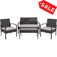 Flash Furniture JJ-S312-GG Aransas Series 4 Piece Black Patio Set with Steel Frame and Gray Cushions 
